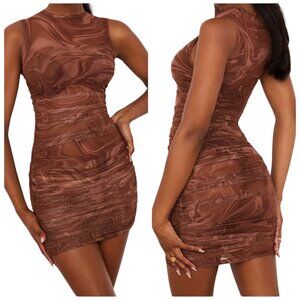 House of CB Eloside Coco Swirl Sheer Ruched Beach Dress Small NWT